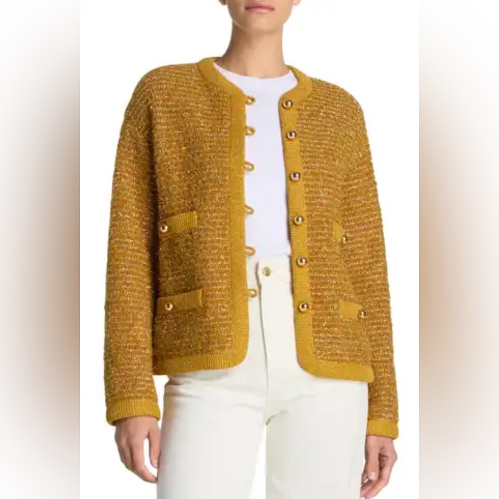 NWT ST. John Knits Designer Women’s Gold Cardigan Size Medium
